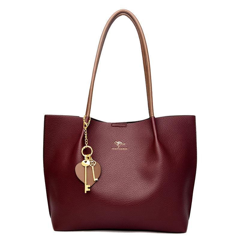 Classic Litchi Embossed Tote Bag Large Capacity Women's Handbag & Shoulder Purse