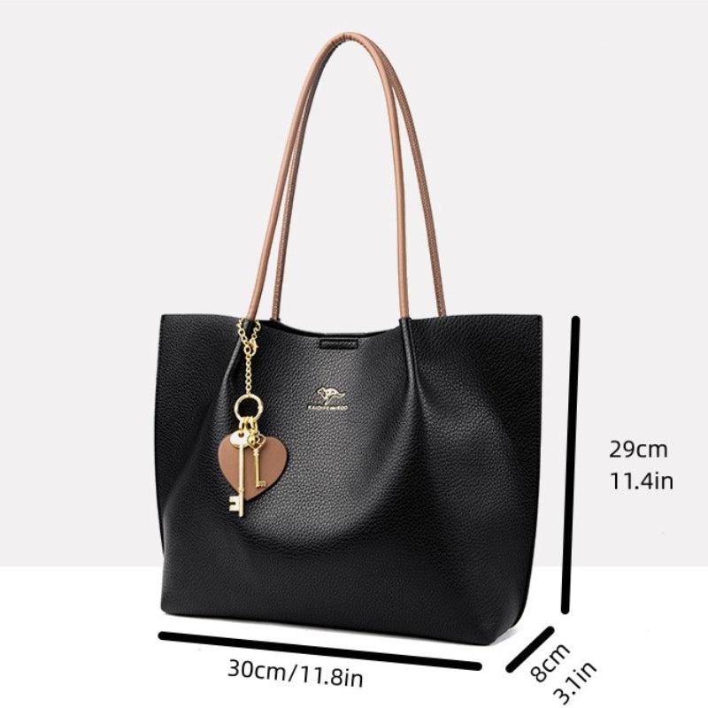 Classic Litchi Embossed Tote Bag Large Capacity Women's Handbag & Shoulder Purse