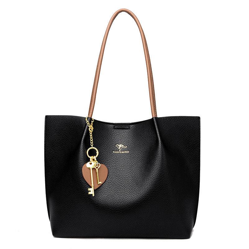 Classic Litchi Embossed Tote Bag Large Capacity Women's Handbag & Shoulder Purse