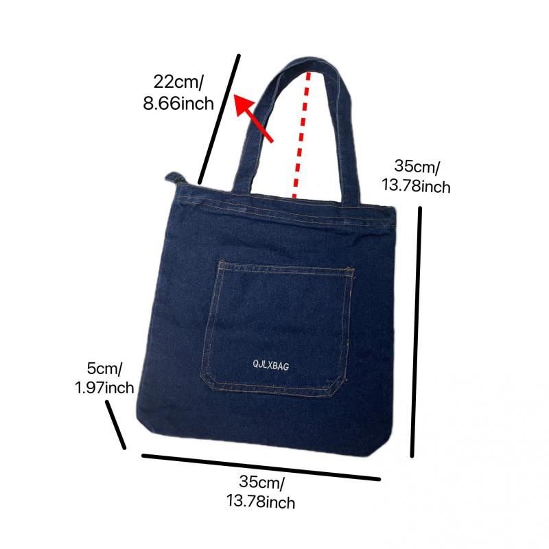 Large Capacity Denim Tote Bag Lightweight Shoulder Bag