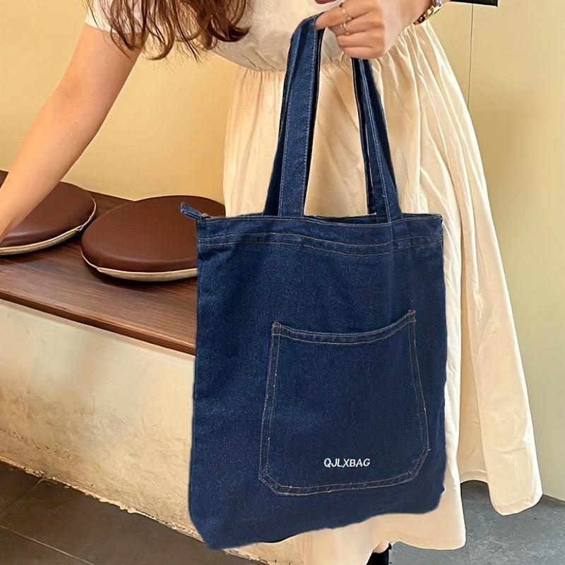 Large Capacity Denim Tote Bag Lightweight Shoulder Bag