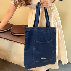 Large Capacity Denim Tote Bag Lightweight Shoulder Bag