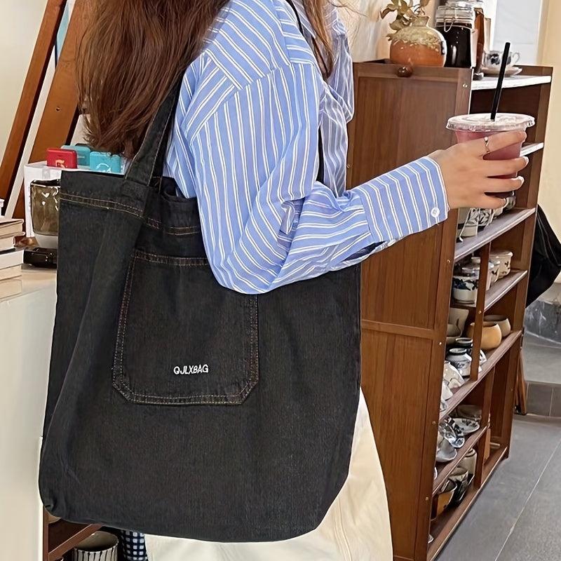 Large Capacity Denim Tote Bag Lightweight Shoulder Bag