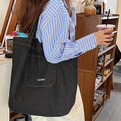 Large Capacity Denim Tote Bag Lightweight Shoulder Bag