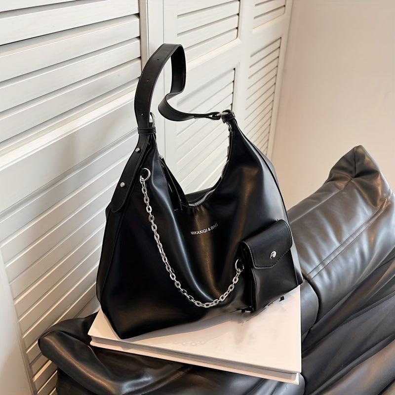Crescent Hobo Bag Contrast Shoulder Bag Women's Stylish Handbag & Purse