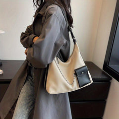 Crescent Hobo Bag Contrast Shoulder Bag Women's Stylish Handbag & Purse