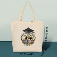Cartoon Owl Pattern Tote Canvas Bag Lightweight Shoulder Bag