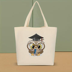 Cartoon Owl Pattern Tote Canvas Bag Lightweight Shoulder Bag