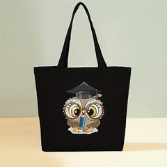 Cartoon Owl Pattern Tote Canvas Bag Lightweight Shoulder Bag
