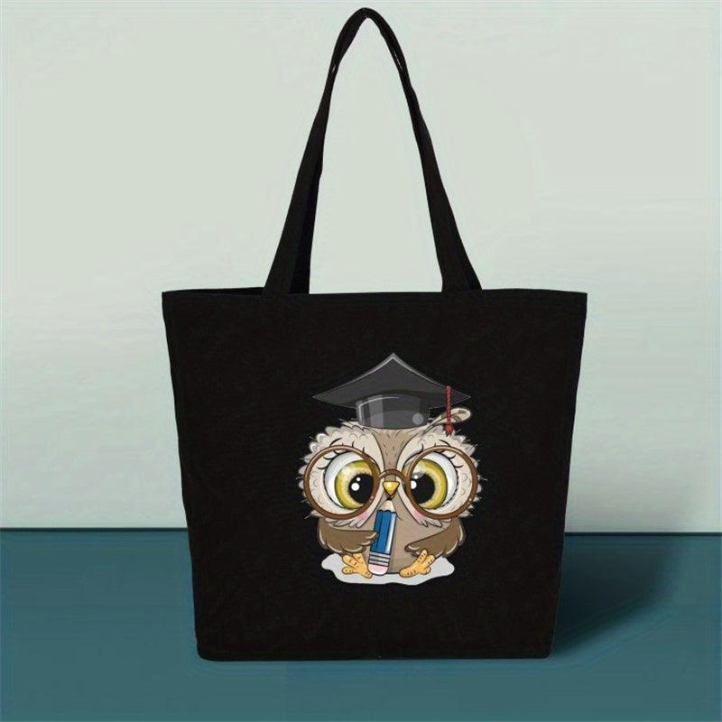 Cartoon Owl Pattern Tote Canvas Bag Lightweight Shoulder Bag