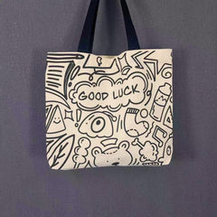 Cartoon Graffiti Print Tote Bag Lightweight Canvas Shoulder Bag