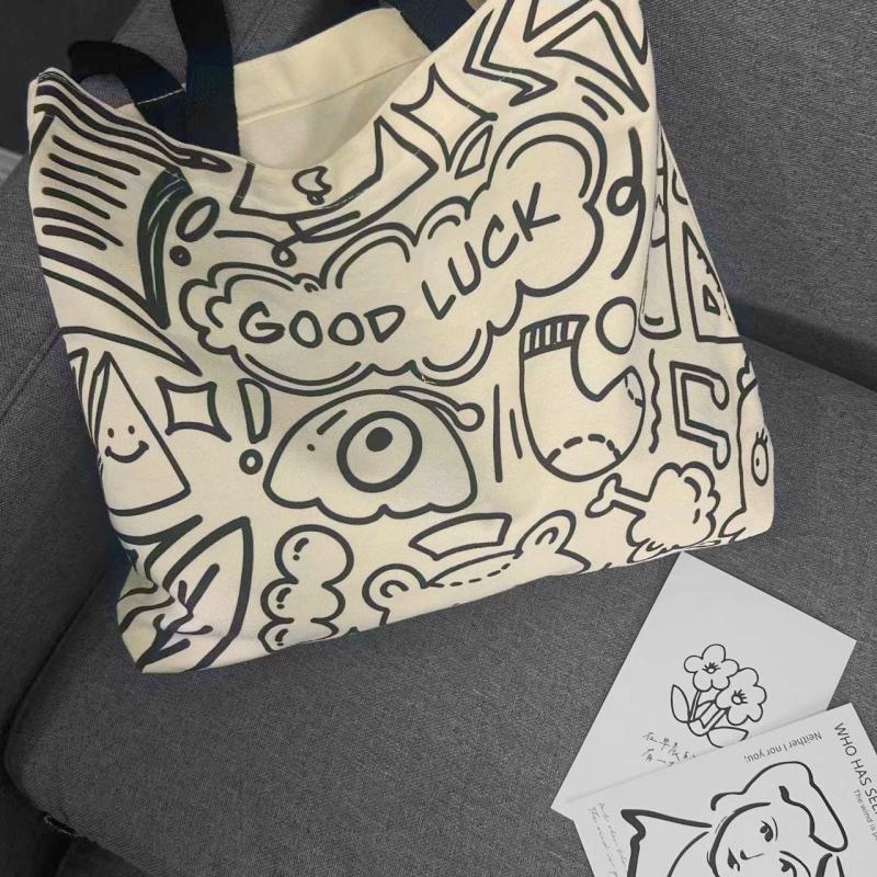 Cartoon Graffiti Print Tote Bag Lightweight Canvas Shoulder Bag