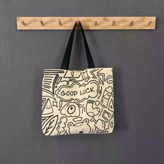 Cartoon Graffiti Print Tote Bag Lightweight Canvas Shoulder Bag