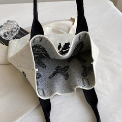 Knitted Butterfly Pattern Large Tote Hobo Bag Lightweight Shoulder Shopping Bag