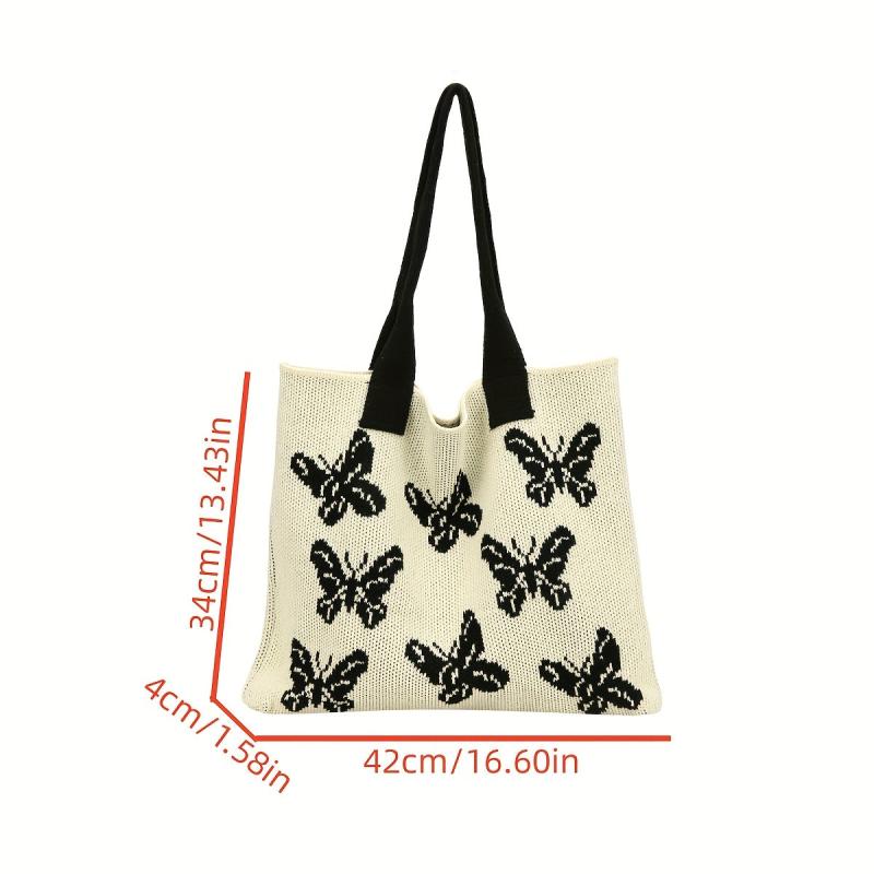 Knitted Butterfly Pattern Large Tote Hobo Bag Lightweight Shoulder Shopping Bag