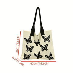 Knitted Butterfly Pattern Large Tote Hobo Bag Lightweight Shoulder Shopping Bag
