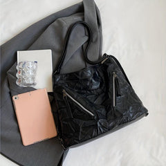 Pleated Tote Hobo Bag PU Leather Shoulder Bag
