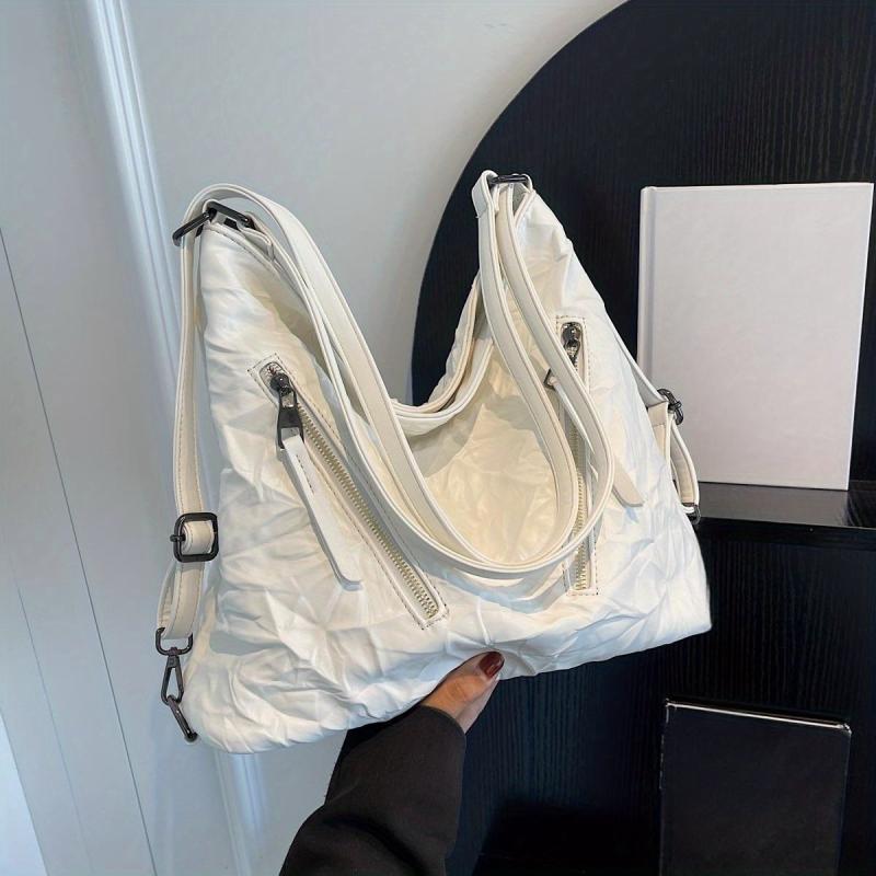 Pleated Tote Hobo Bag PU Leather Shoulder Bag