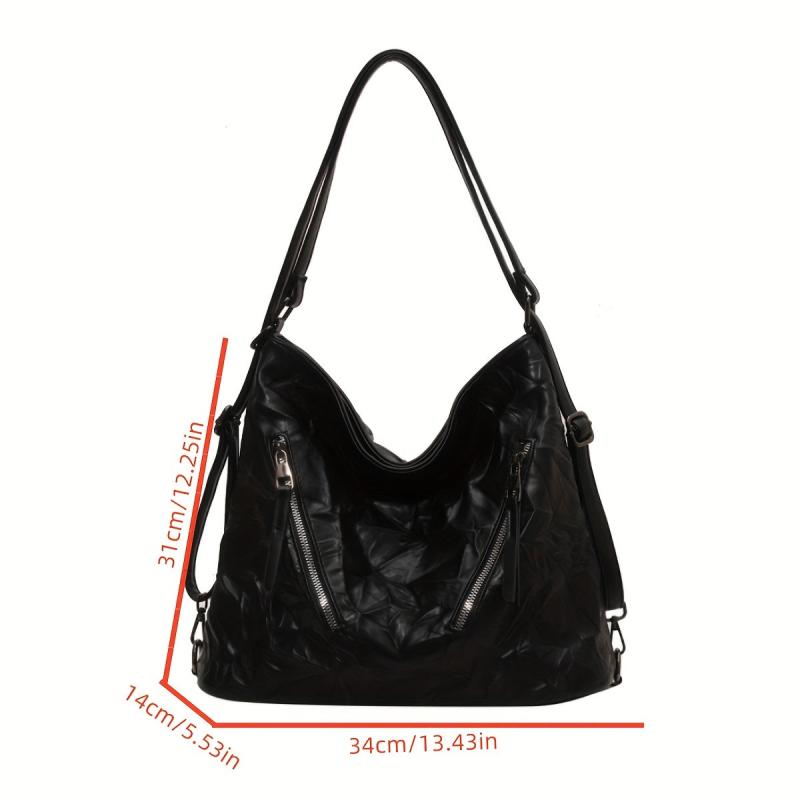 Pleated Tote Hobo Bag PU Leather Shoulder Bag