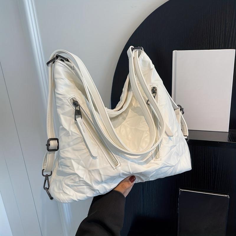 Pleated Tote Hobo Bag PU Leather Shoulder Bag