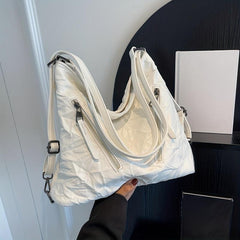 Pleated Tote Hobo Bag PU Leather Shoulder Bag