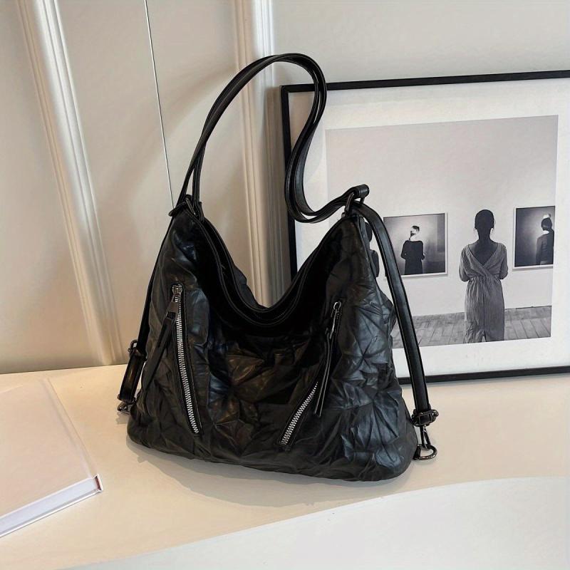 Pleated Tote Hobo Bag PU Leather Shoulder Bag
