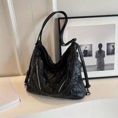 Pleated Tote Hobo Bag PU Leather Shoulder Bag