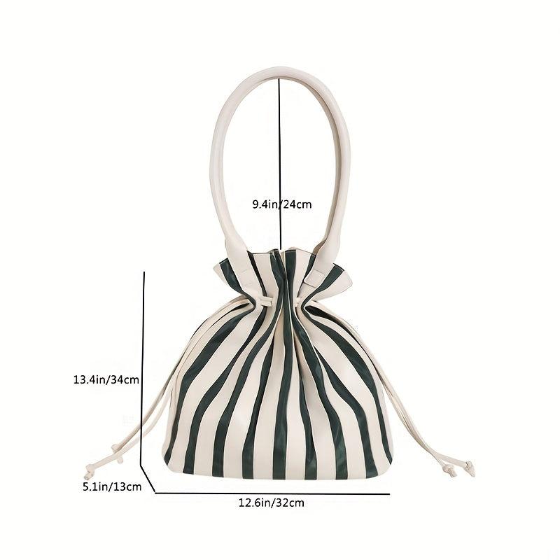 Striped Pattern Drawstring Bucket Bag Large Capacity Tote Bag