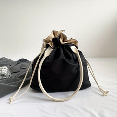 Striped Pattern Drawstring Bucket Bag Large Capacity Tote Bag