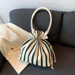 Striped Pattern Drawstring Bucket Bag Large Capacity Tote Bag
