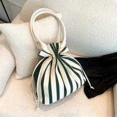 Striped Pattern Drawstring Bucket Bag Large Capacity Tote Bag