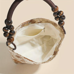 Floral Beads Handle Canvas Tote Bag Lightweight Shopping Shoulder Bag