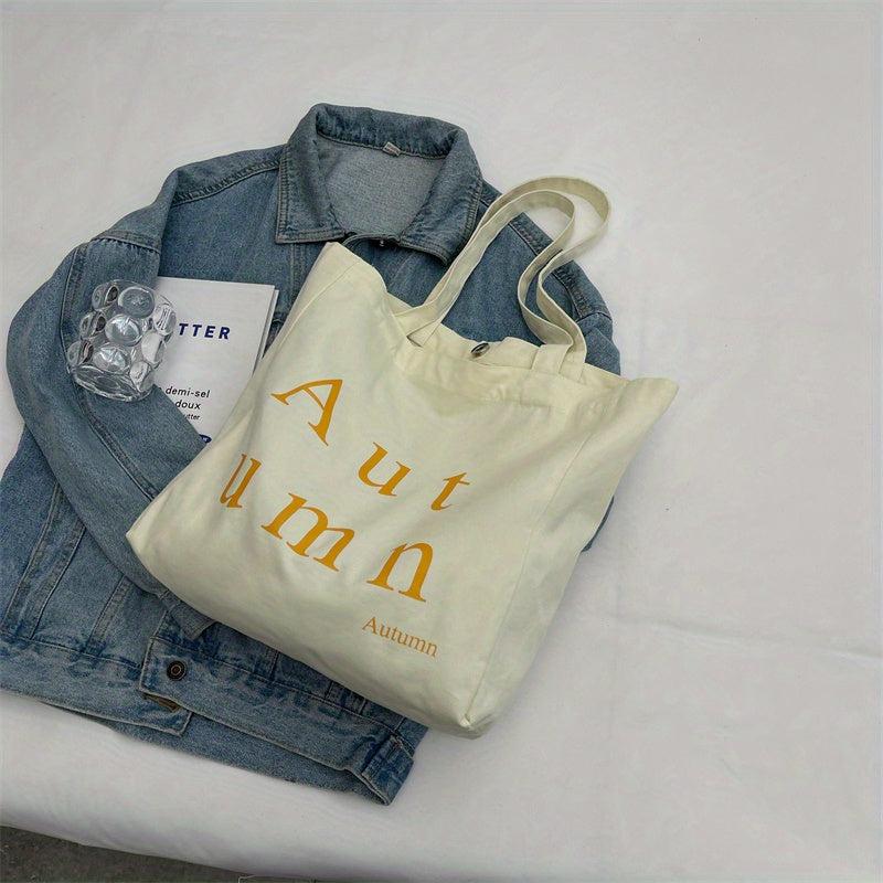 Colorful Letter Print Tote Bag Canvas Shoulder Bag Lightweight Large Handbag