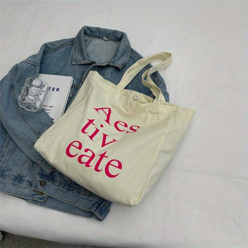 Colorful Letter Print Tote Bag Canvas Shoulder Bag Lightweight Large Handbag