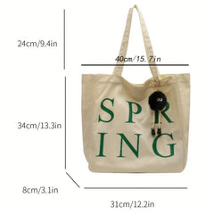 Colorful Letter Print Tote Bag Canvas Shoulder Bag Lightweight Large Handbag