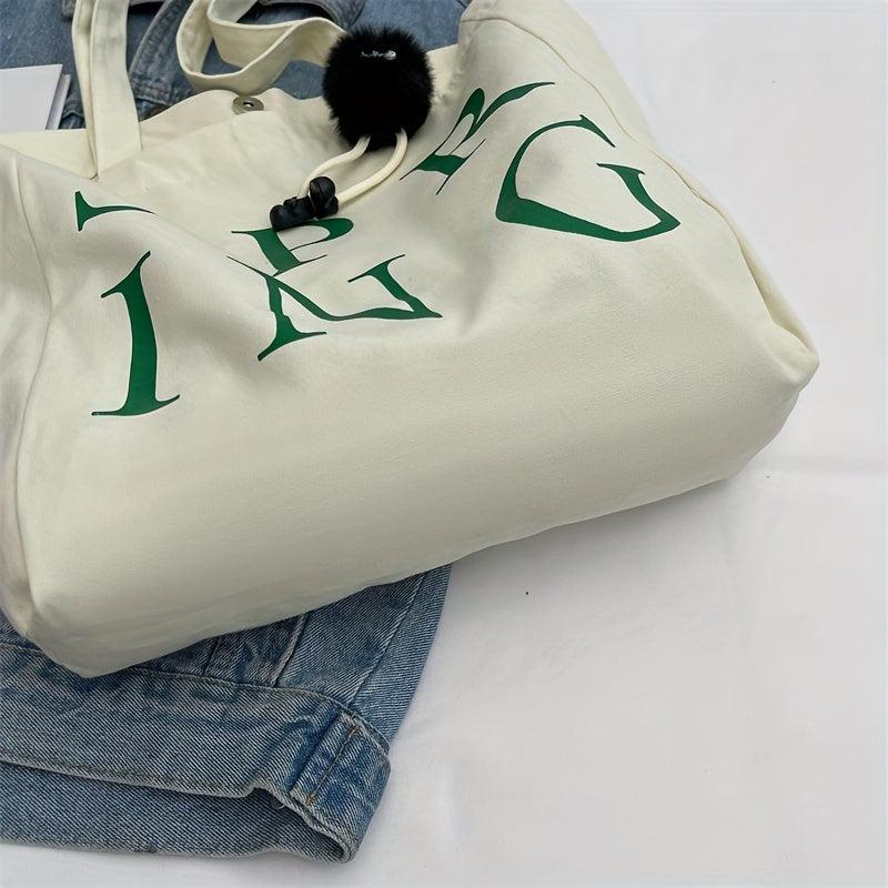 Colorful Letter Print Tote Bag Canvas Shoulder Bag Lightweight Large Handbag