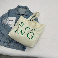 Colorful Letter Print Tote Bag Canvas Shoulder Bag Lightweight Large Handbag