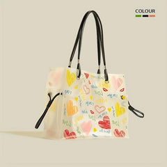 Graffiti Print Jelly Tote Bag Clear Handbag Large Capacity Shoulder Purse