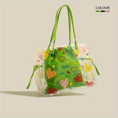 Graffiti Print Jelly Tote Bag Clear Handbag Large Capacity Shoulder Purse