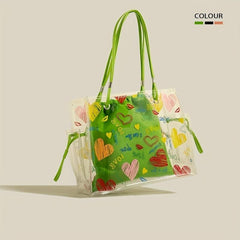 Graffiti Print Jelly Tote Bag Clear Handbag Large Capacity Shoulder Purse