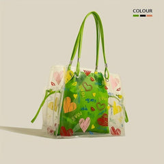 Graffiti Print Jelly Tote Bag Clear Handbag Large Capacity Shoulder Purse