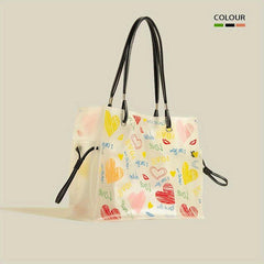 Graffiti Print Jelly Tote Bag Clear Handbag Large Capacity Shoulder Purse