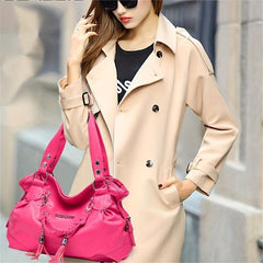 Tassel Decor Solid Shoulder Bag Large Capacity Zipper Durable Shopping Handbag