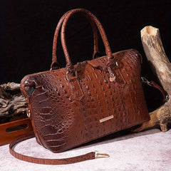 Crocodile Embossed Tote Bag Leather Satchel Purses Women's Travel Boston Bag