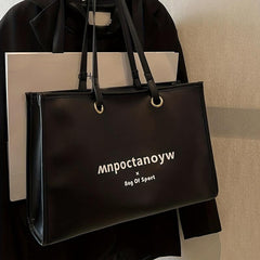 Letter Print Tote Bag PU Leather Handbag For Commuter