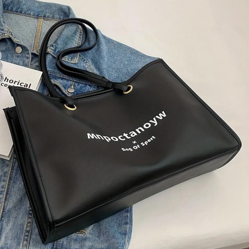 Letter Print Tote Bag PU Leather Handbag For Commuter