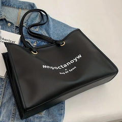 Letter Print Tote Bag PU Leather Handbag For Commuter