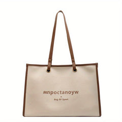 Letter Print Tote Bag PU Leather Handbag For Commuter