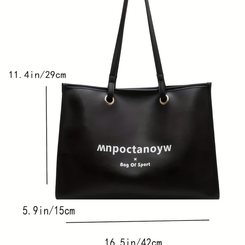 Letter Print Tote Bag PU Leather Handbag For Commuter