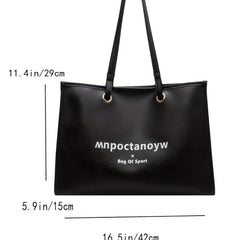Letter Print Tote Bag PU Leather Handbag For Commuter